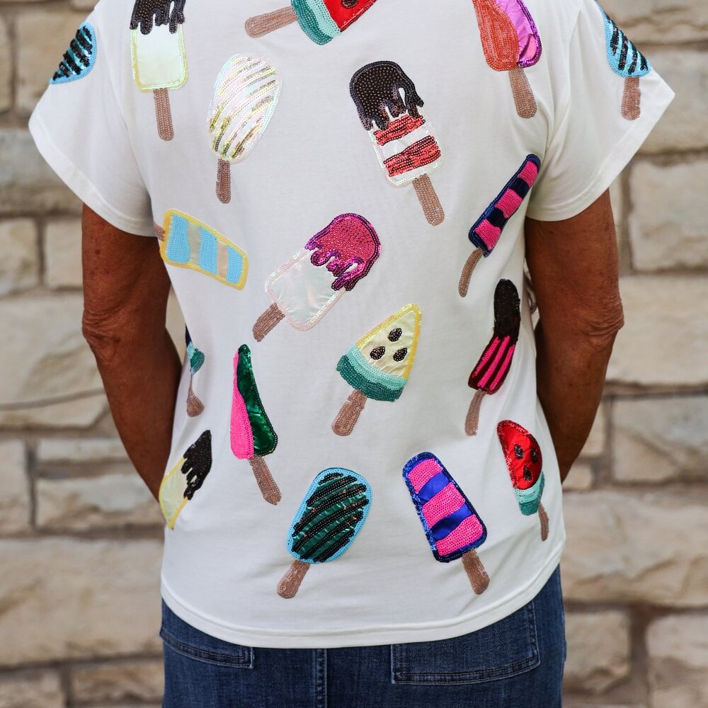 NWT Queen Of Sparkles White Scattered Multi Color Popsicle Tee - Picture 8 of 9